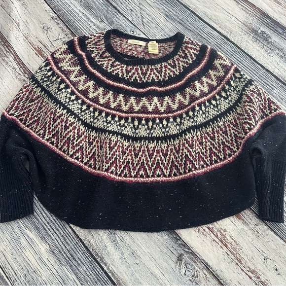 Sleeping On Snow Anthropologie Blue Midland Fair Isle Poncho Sweater Wm XS/SM - Picture 2 of 8